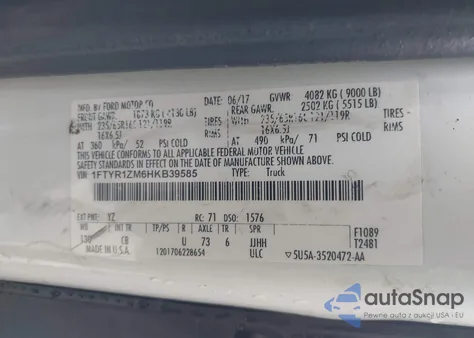 2017 Ford Transit-250 z USA, uszkodzony, nr VIN 1FTYR1ZM6HKB39585